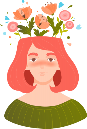 Illustration of a person with flowers on their mind